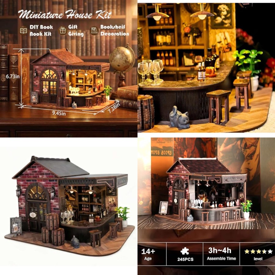 Model Kit Wood - Kit Book Nook, Rumah Boneka Miniatur